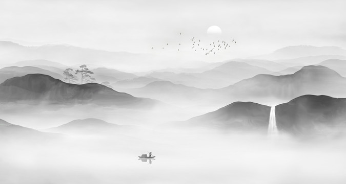 新中式水墨山水圖