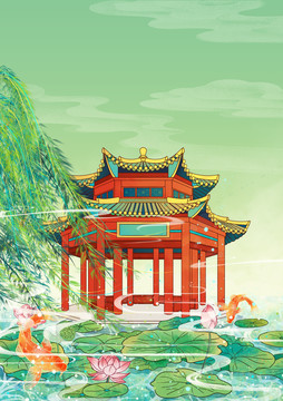 濟(jì)南地標(biāo)古建筑歷下亭豎版