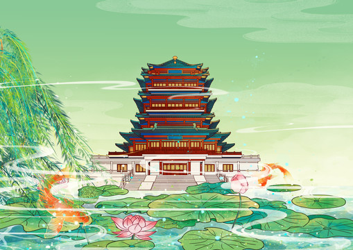 濟南地標古建筑超然樓橫版