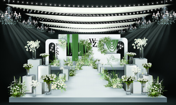 韩式白绿色高级婚礼