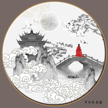 古典祥云山水装饰画