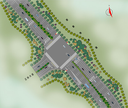 道路交叉口彩平图效果图