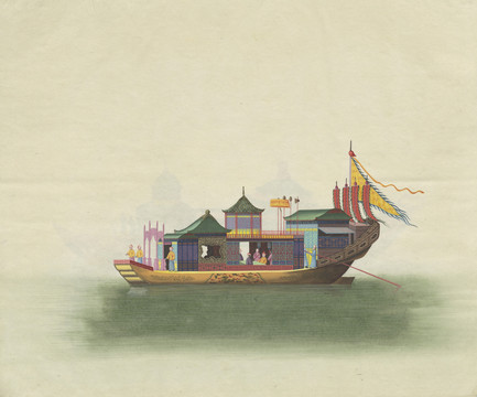 古代船舶圖水粉畫