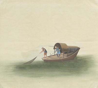魚夫捕魚船插畫