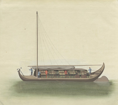 古代运输船图水粉画