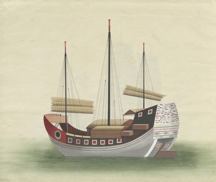 宮廷船水粉畫插畫