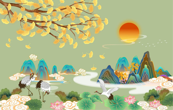 國潮山水插畫
