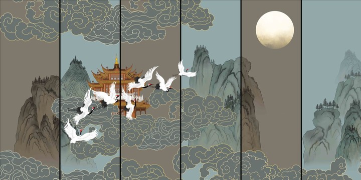 古典古風復古祥云山水壁紙