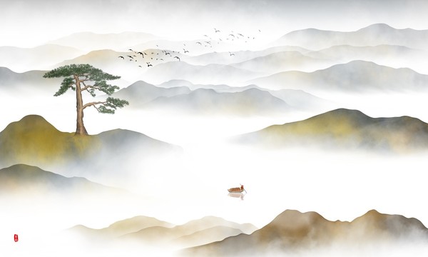 迎客松山水畫