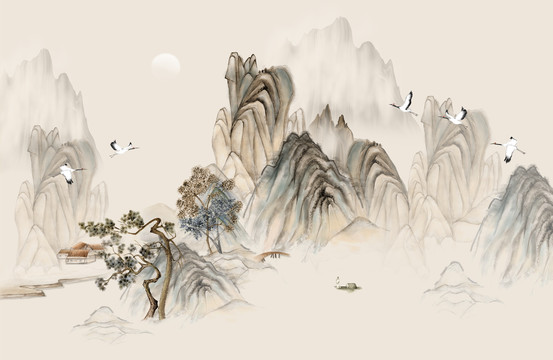 中式古风山水背景