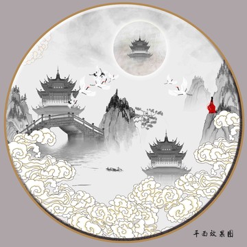 祥云山水裝飾畫(huà)