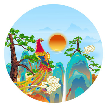 丹鳳朝陽(yáng)插畫(huà)