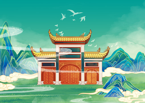 貴陽地標古建筑弘福寺橫版