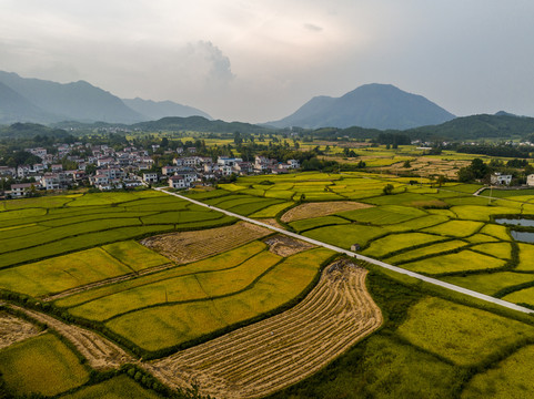 航拍宣城市旌德县三山村梯田