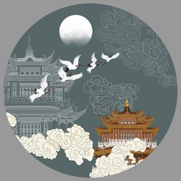 樓閣瑞鶴圖
