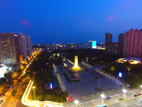 唐山纪念碑广场夜景航拍