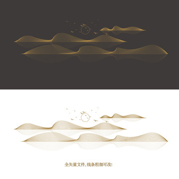 矢量山水線條