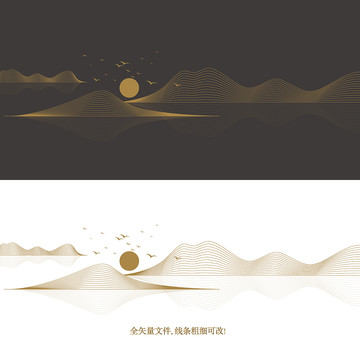 山水意境線條背景墻裝飾畫