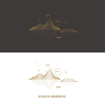 金色山水線條