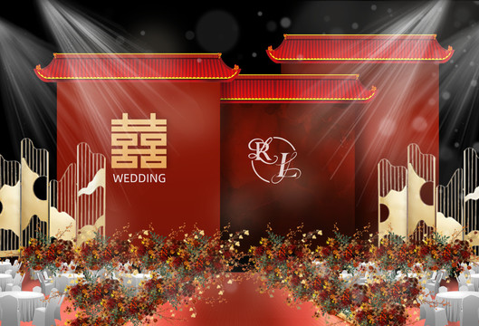 新中式紅色主題婚禮效果圖