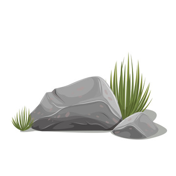 石头与草矢量插图
