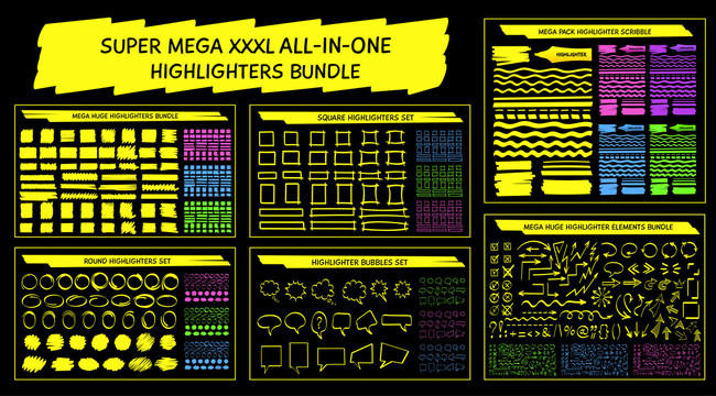 手绘风荧光笔标记 对话框及涂鸦素材
