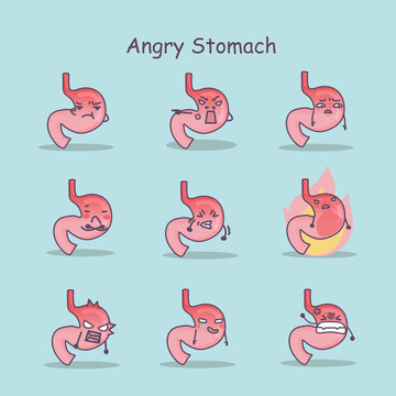 卡通风生气的胃插图素材