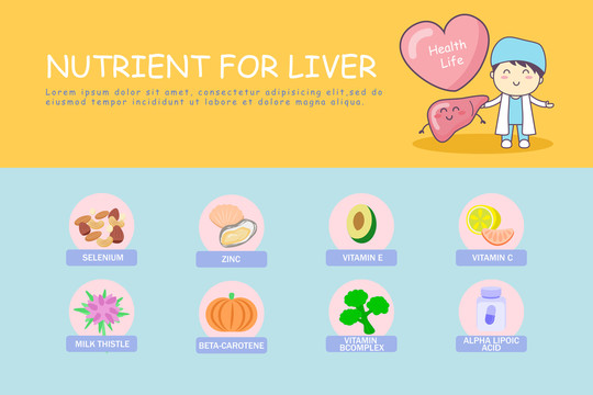 卡通风介绍肝脏需要的营养 概念海报