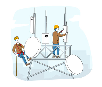 工人安装第五代移动通信技术基站插图