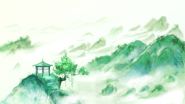 水墨古風山水插畫