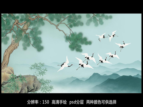 松鶴圖壁畫