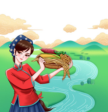 山水田園人物插畫