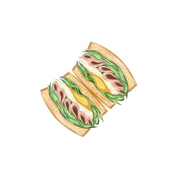 水彩轻食插画时蔬培根三明治