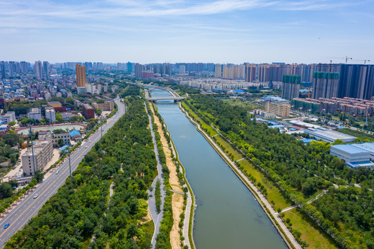 航拍平顶山市湛河乌江河口公园