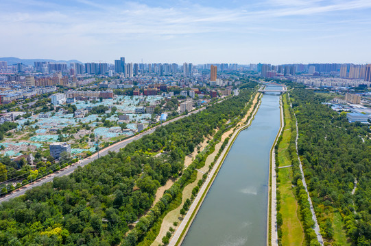 航拍平顶山市湛河乌江河口公园