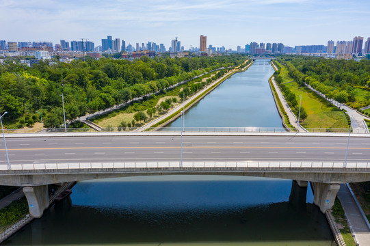 航拍平顶山市湛河乌江河口公园