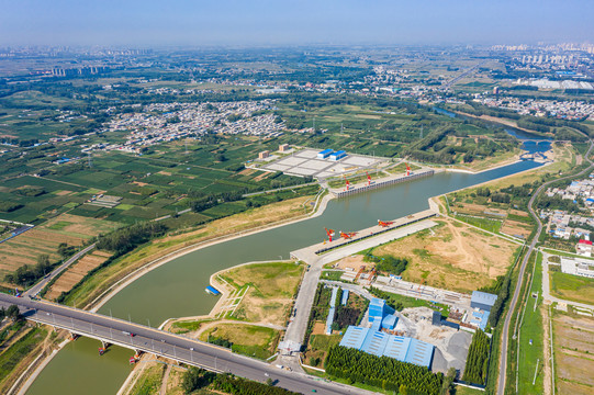 航拍河南沙河内河航运平顶山港