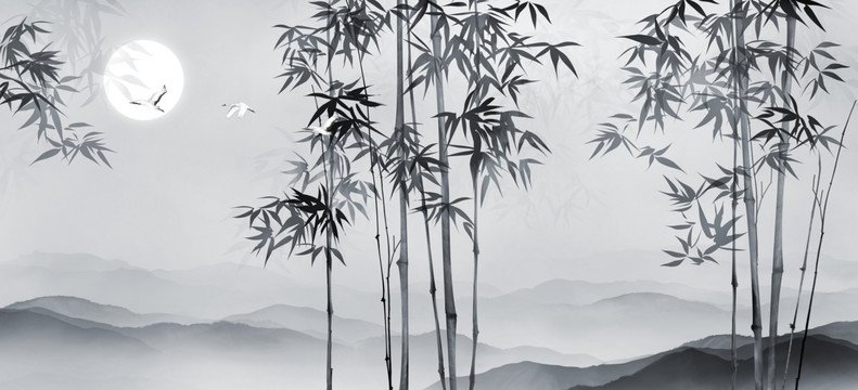墨竹山水圖