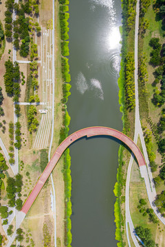 航拍平顶山市湛河乌江河口公园