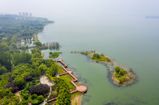 航拍河南平顶山白龟湖湿地公园