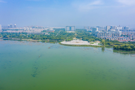 航拍河南平顶山白龟湖湿地公园