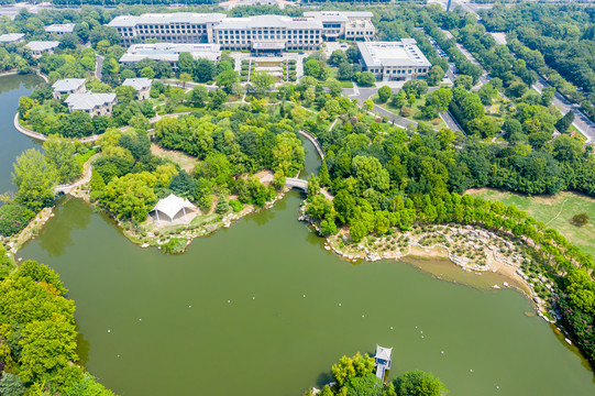 航拍河南平顶山白龟湖湿地公园