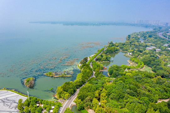 航拍河南平顶山白龟湖湿地公园