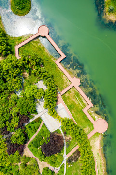 航拍河南平顶山白龟湖湿地公园