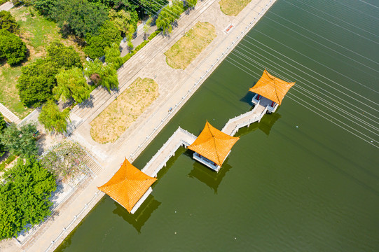 航拍河南平顶山湛河公园游览区