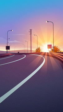 公路風(fēng)景插畫