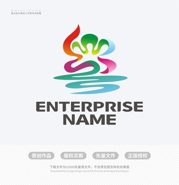 粤字花朵人形LOGO标志设计