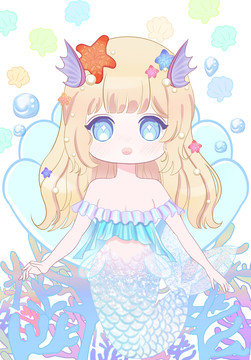 卡通小美人魚插畫