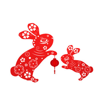 喜慶紅色兔年剪紙