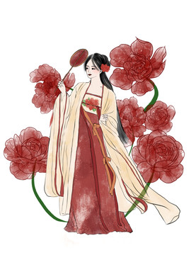 古風美女插畫圖案
